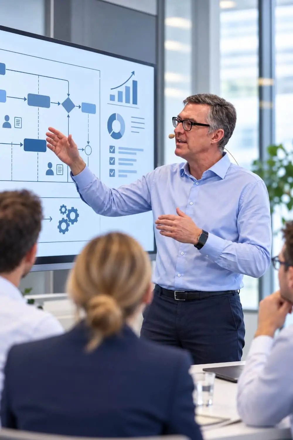 Bernd Rudmann vor einem Whiteboard bei einer KI-Prozessberatung