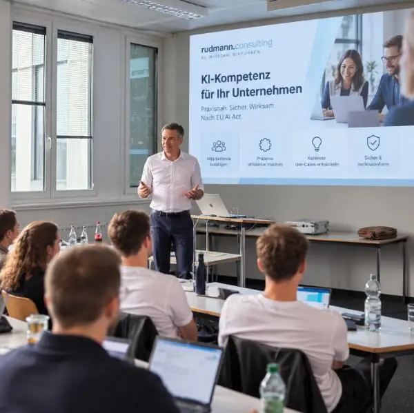 Bernd Rudmann bei einem KI-Kompetenztraining vor Teilnehmenden